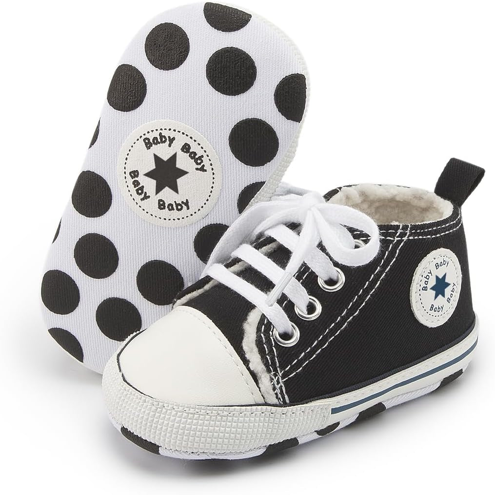 Unisex Baby Boys Girls High Top Sneaker Soft Anti-Slip Sole Newborn Infant First Walkers Canvas Denim Shoes