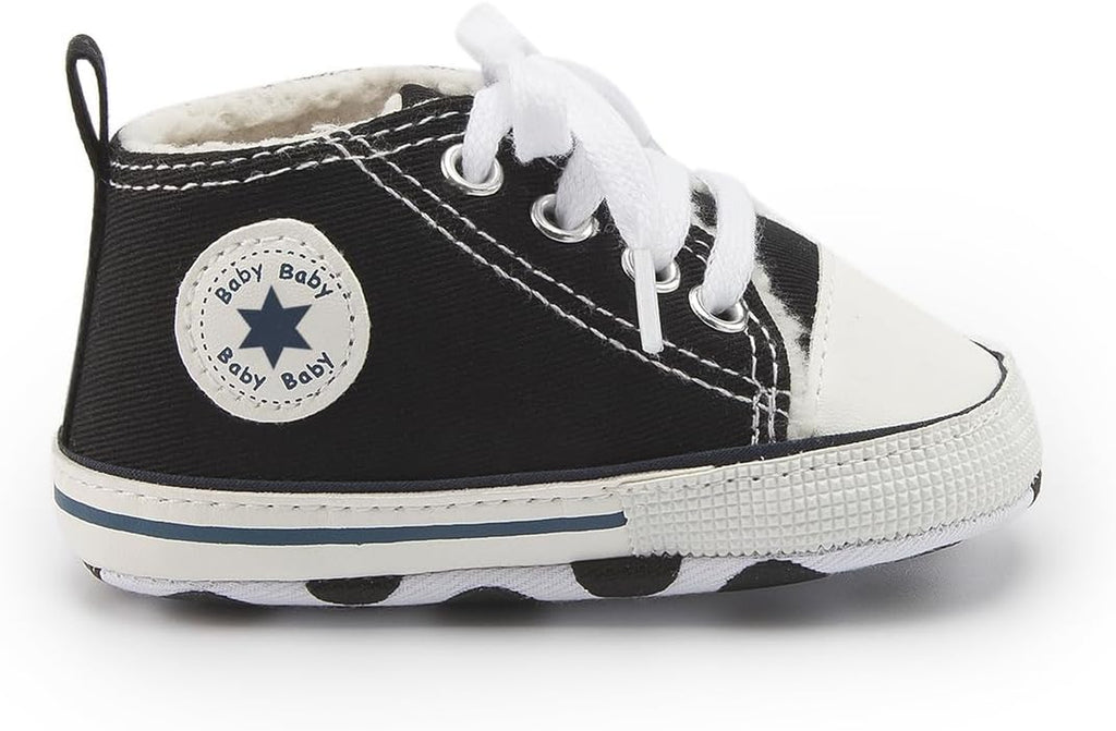 Unisex Baby Boys Girls High Top Sneaker Soft Anti-Slip Sole Newborn Infant First Walkers Canvas Denim Shoes