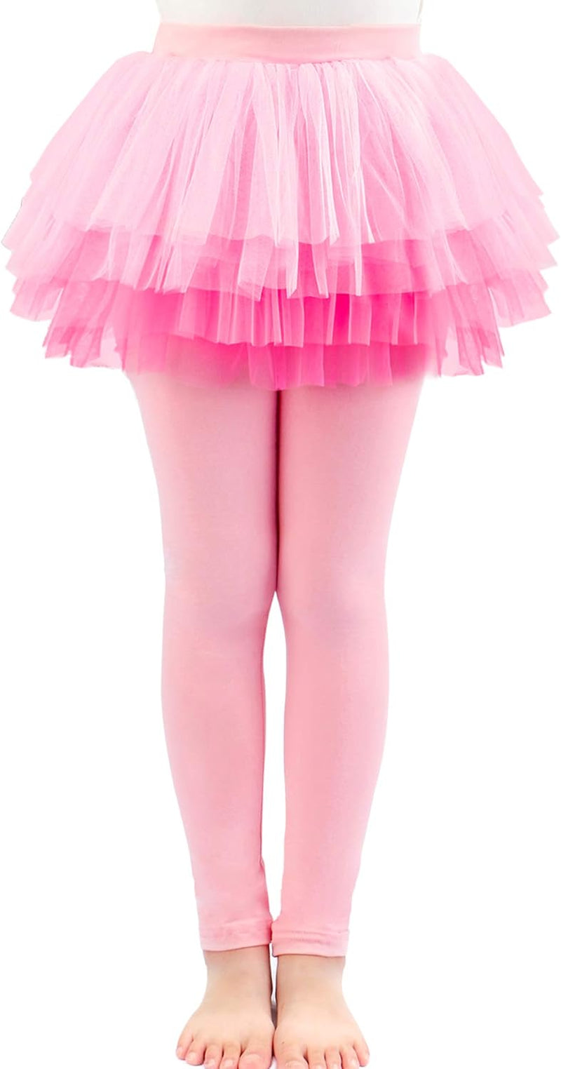 Little Girls Footless Leggings Pants with Lace Ruffle Tutu Skirt 2-12T
