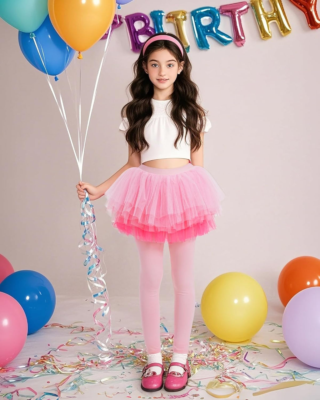 Little Girls Footless Leggings Pants with Lace Ruffle Tutu Skirt 2-12T