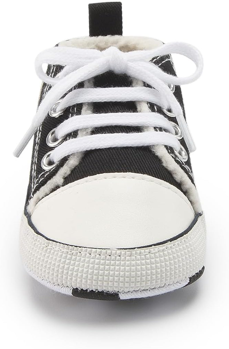 Unisex Baby Boys Girls High Top Sneaker Soft Anti-Slip Sole Newborn Infant First Walkers Canvas Denim Shoes