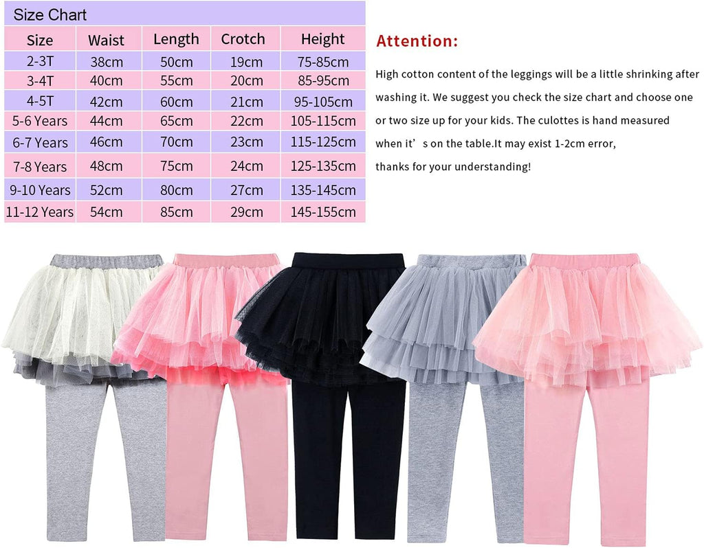 Little Girls Footless Leggings Pants with Lace Ruffle Tutu Skirt 2-12T